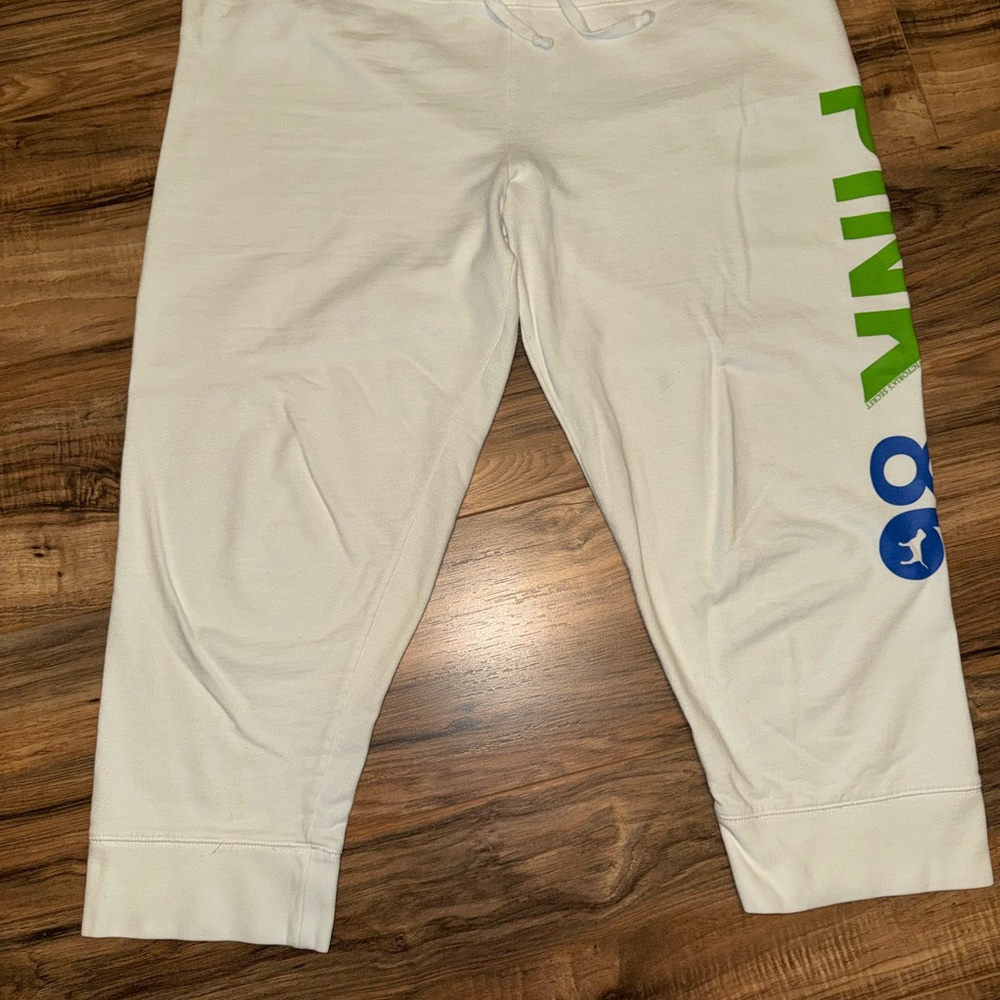 PINK Victoria's Secret Vintage White and Green Capri Sweats